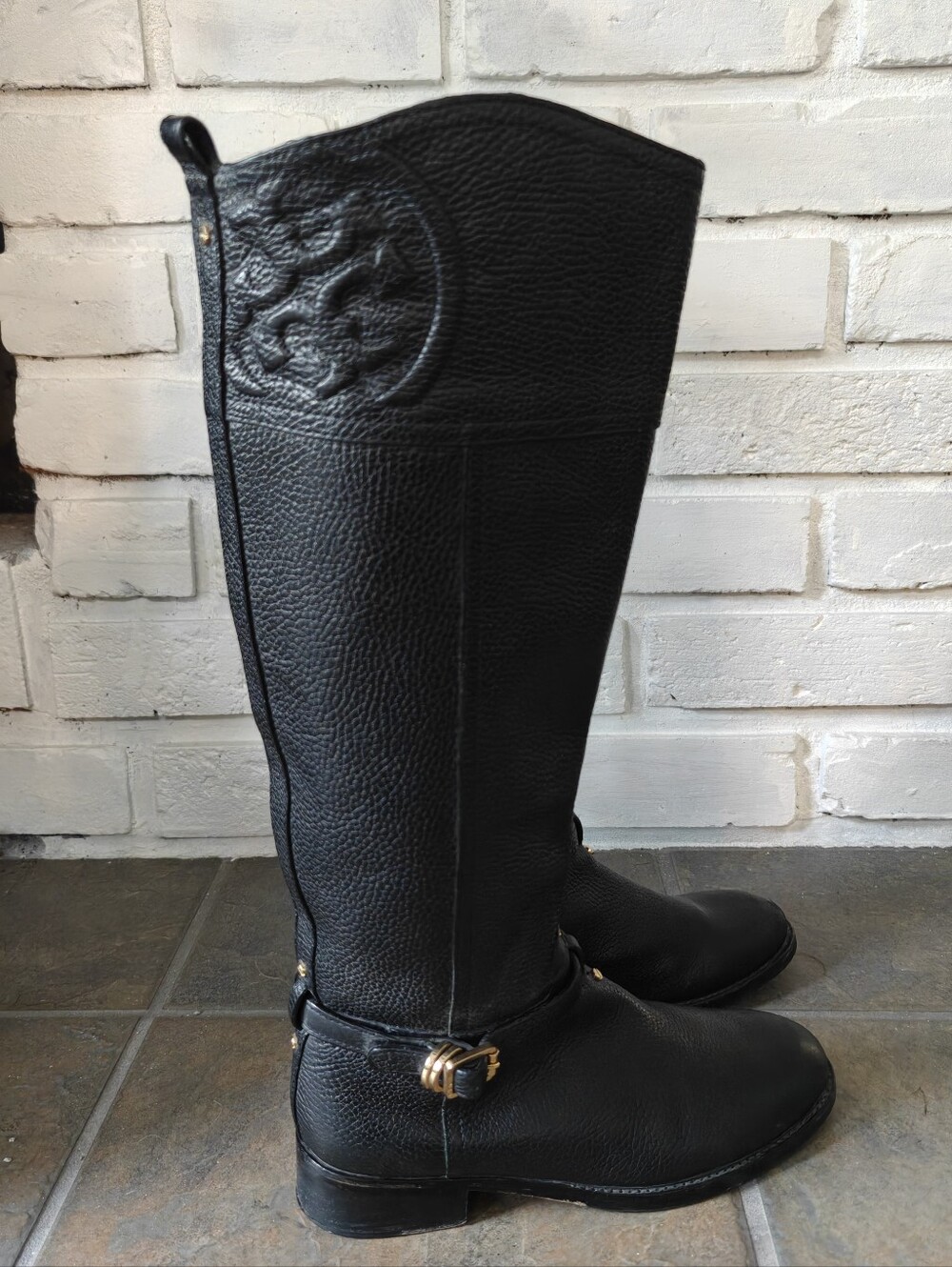 Tory Burch Black Leather Marlene Riding Boots US 6.5